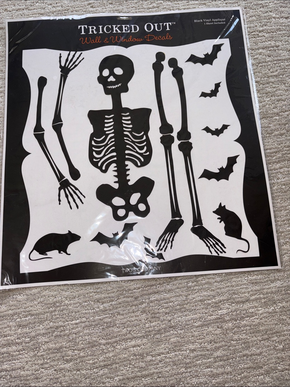 Large Black Halloween Vinyl Skeleton & Spider Decal Set